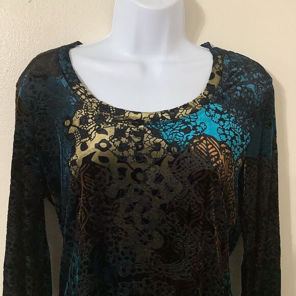 Chico's Multicolor Velvet Burnout Floral Witchy Whimsigoth Long Sleeve Top M - Picture 2 of 7